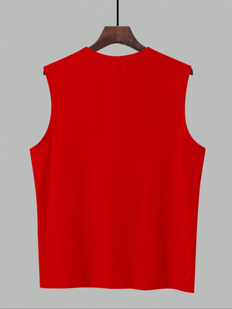 Men's Regular Fit Letter Print Tank Top, Casual Street Wear Sleeveless Round Neck Top for Summer, Men's Top for Daily Wear, Tshirt