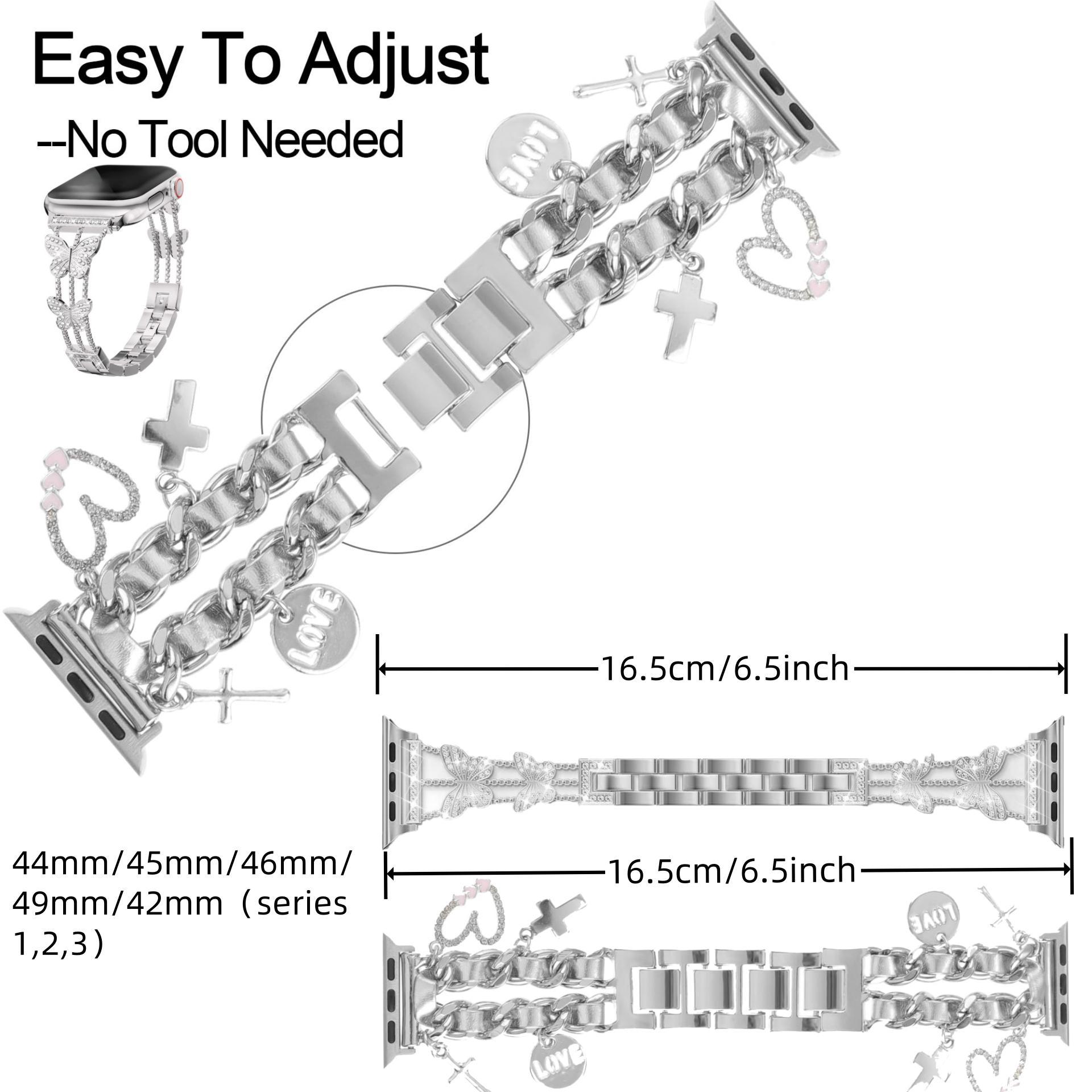 Smart Watch Bands, 2 Counts Stylish Watch Band with Unique Pendants, Replacement Watch Band for iWatch Series, Gift for Wife