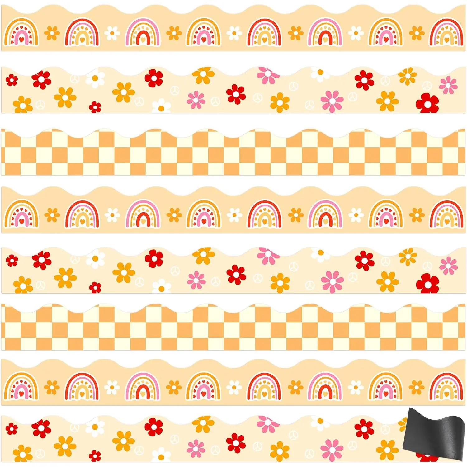 30 count  Borders for Classroom Whiteboard:  Strips Bulletin Board Border Decor, Birthday  to School Decorations(Groovy)