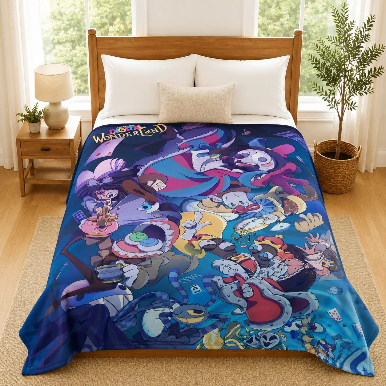 Alice in Wonderland Print Flannel Blanket, Soft Warm Sofa Bed Dormitory Throw, Psychedelic Cartoon Cover, Anime Dual Ip Collectible Gift, Cozy Blankets And Throws