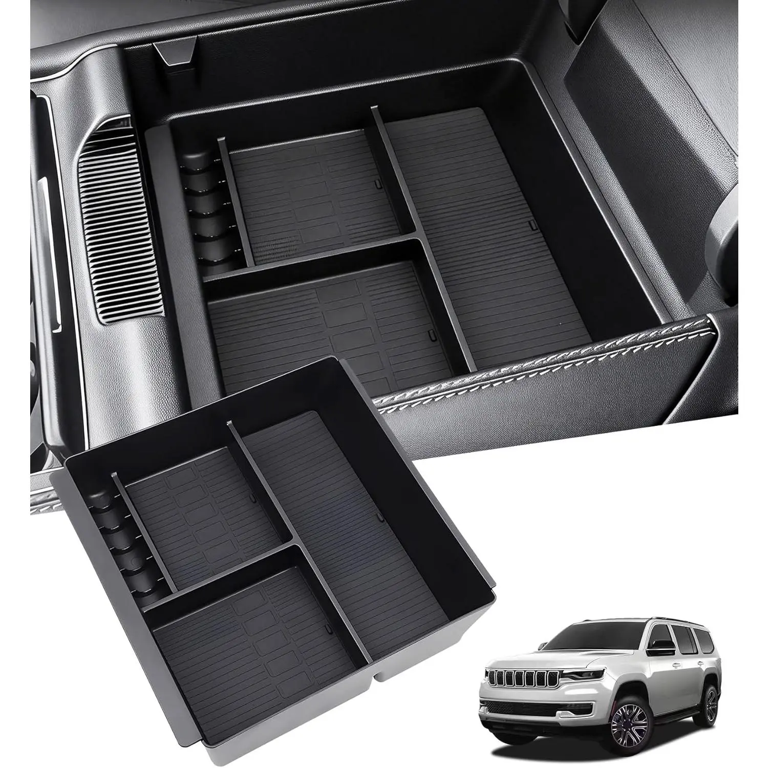 Center Console Organizer Tray Storage Box for Jeep Wagoneer/L & Jeep Grand Wagoneer/L 2022-2026 (Only without Cool Box & Not Fit Wagoneer S), Interior Accessories Armrest Insert Tray, Black