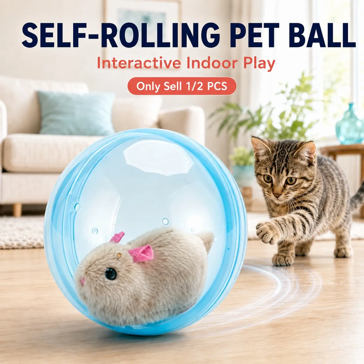 1/2 PCS 2026 New Self-Rolling Interactive Cat Ball, Animal Style Automatic Moving Rolling Ball, 360° Rotating Interactive Pet Toy for Cats, Dogs, Kittens, Indoor Chasing and Play