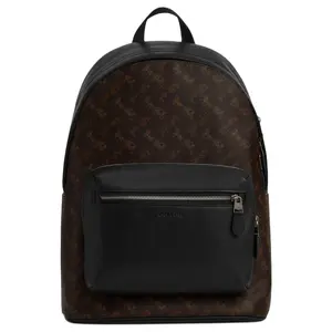 COACH West 32 Classic Coach Logo Backpack – Unisex Large Leather-Textile-Synthetic Blend in Truffle