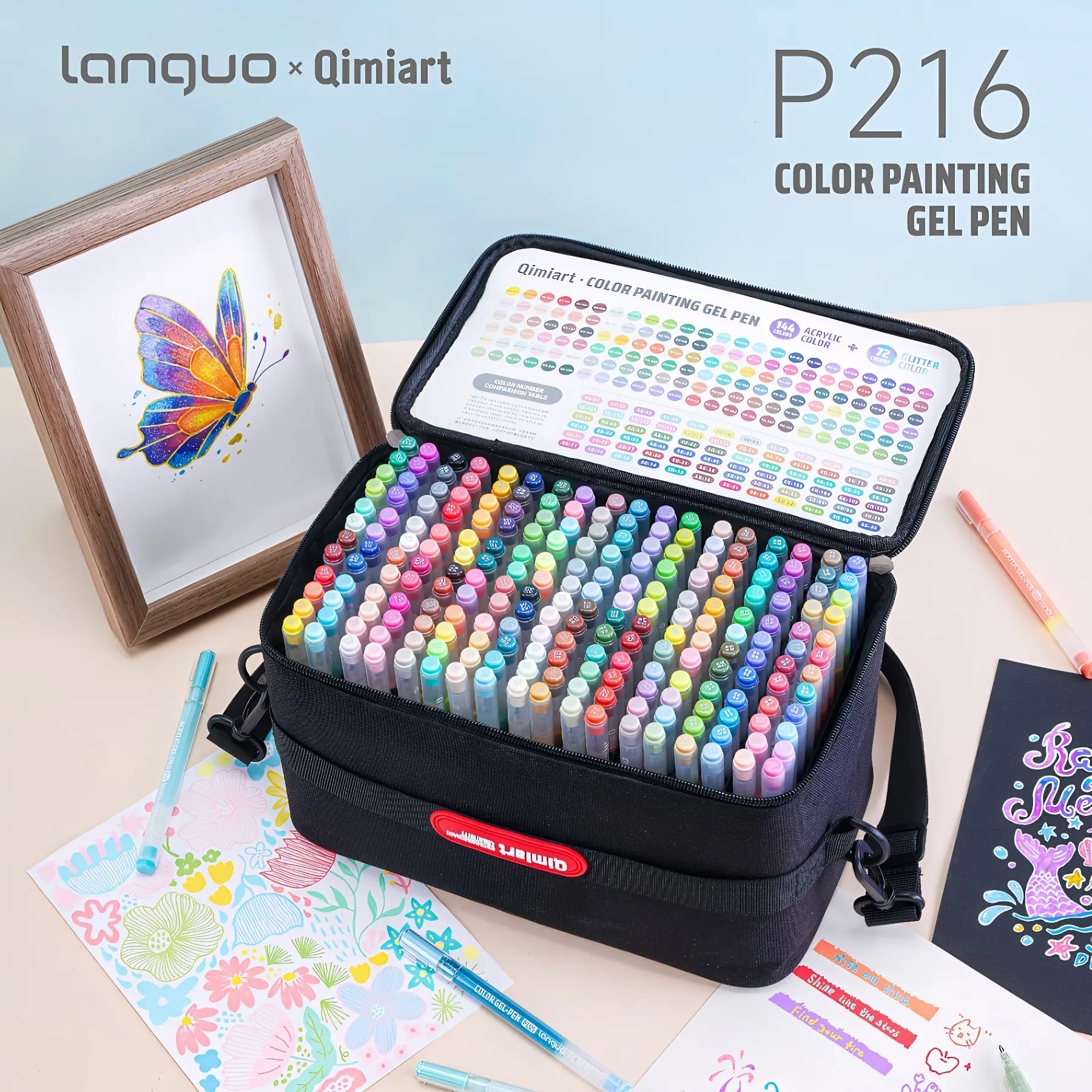 216pcs Drawing Gel Pens Set with Handheld Storage Bag, 1.0mm Tip, Rich Colors, Large Capacity Ink, Ideal for Premium Art Supplies