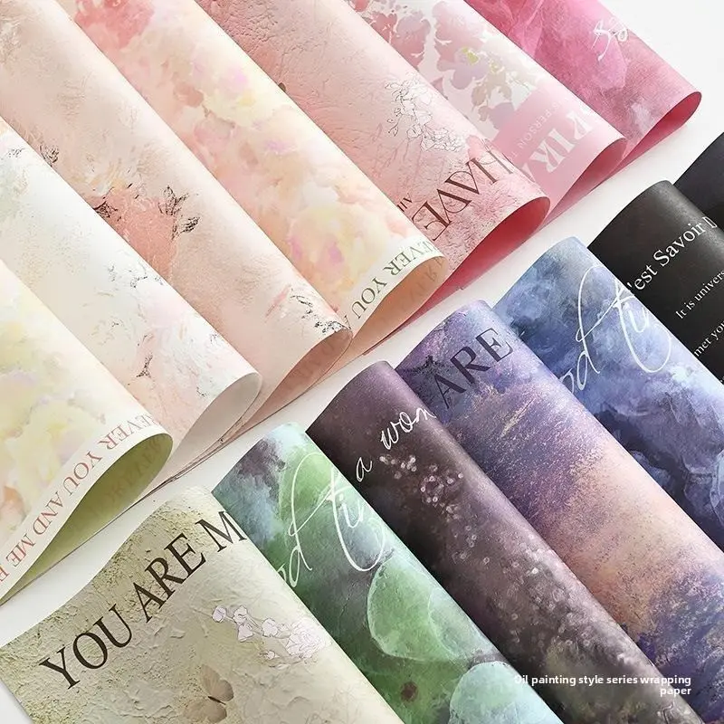 40 Sheets 50x35cm Hand-Drawn Oil Painting Gift Wrapping Paper, Scrapbook Paper, DIY Decor, Wedding, Birthday, Art Craft Supplies