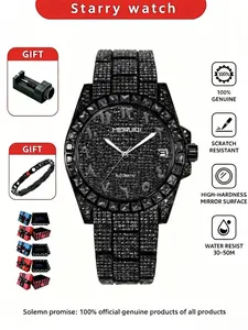 Men's Two-Piece Dark Night Galaxy Mechanical Watch, Full Starry Luxury Design, Bold Statement Timepiece, Unisex Accessory