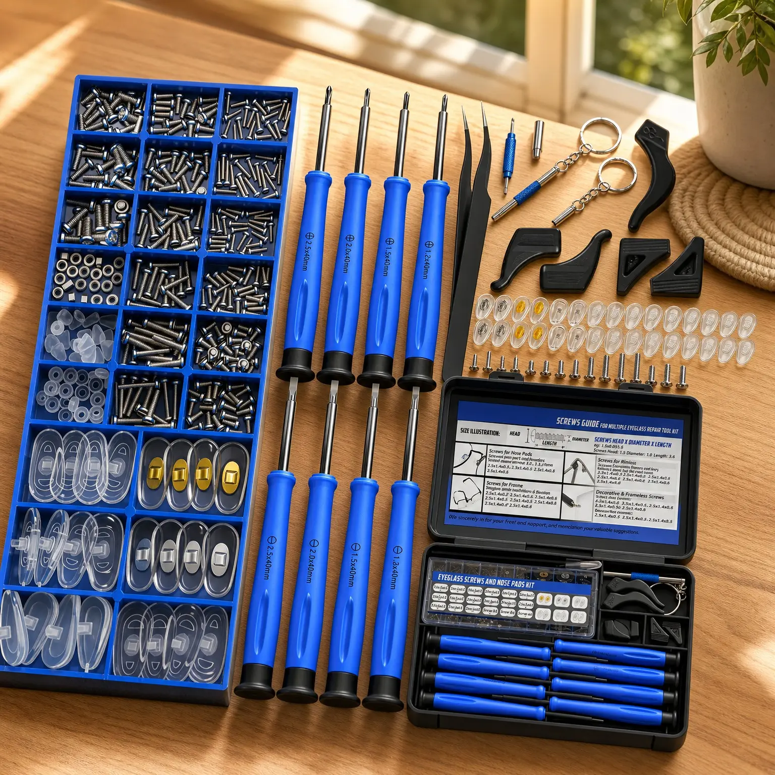 Eyeglasses Repair Kit, Magnetic Eyeglass Repair Tool Set with 8 Precision Screwdrivers, Multiple Size Screws, Nose Pads, Ear Grips, Tweezers and Travel Case for Glasses & Sunglasses