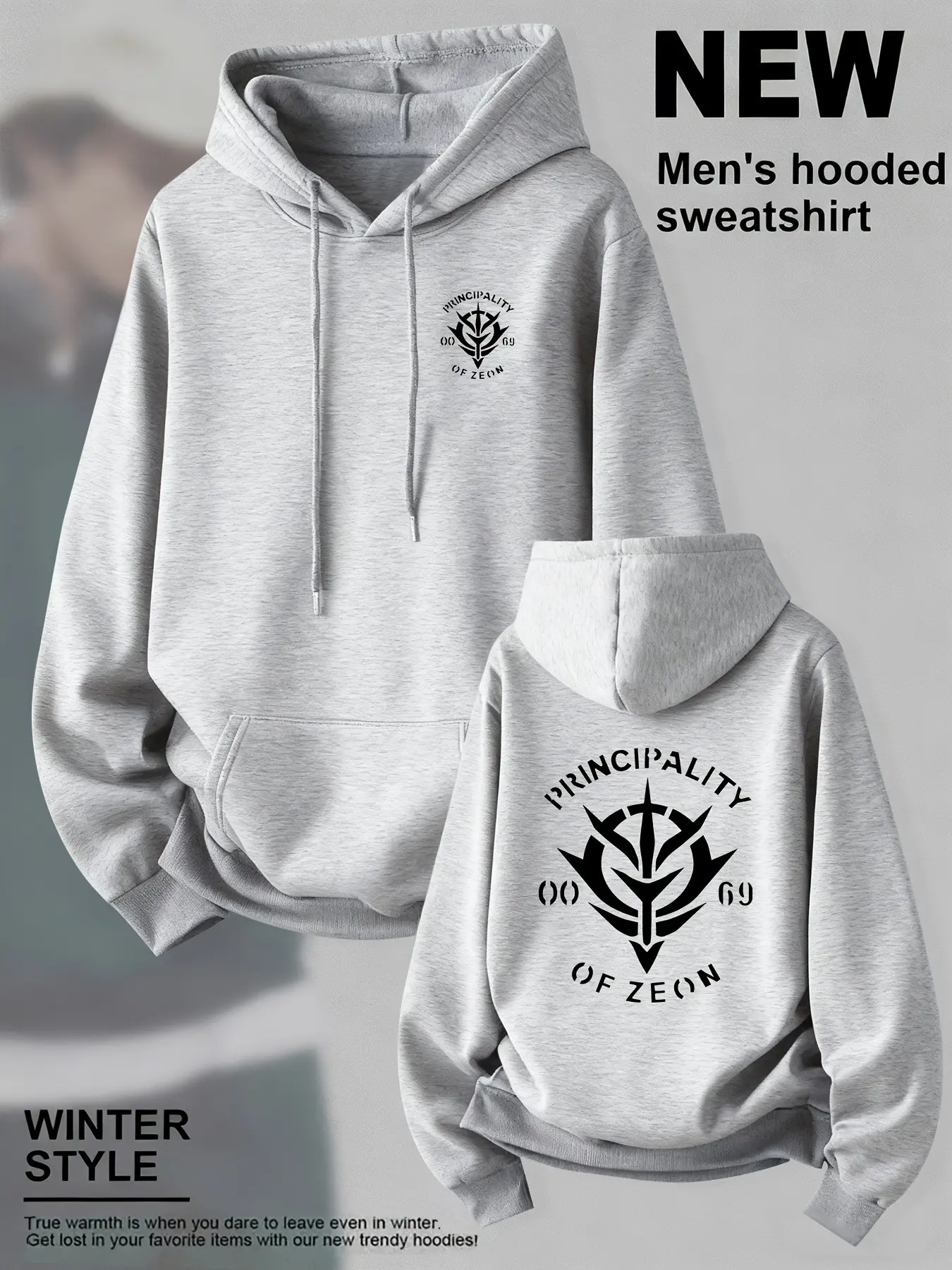 Mobile Suit Gundam Logo Dual-Sided Print Hoodie, Casual Streetwear Sweatshirt, Unique Anime Long Sleeve Top, Casual Loose-Fit All-Season Apparel