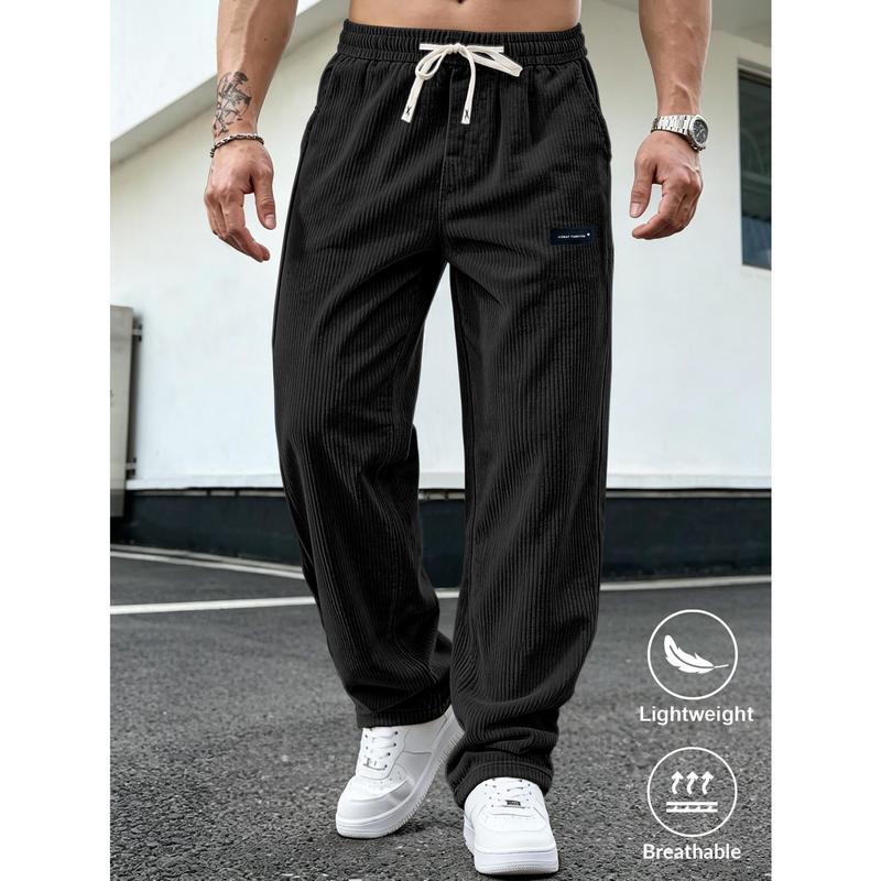 Men's Corduroy Pants, Men's Spring and Autumn Styles, Drawstring Elastic Waist Straight Leg Sweatpants, Fashionable Casual Sports Pants