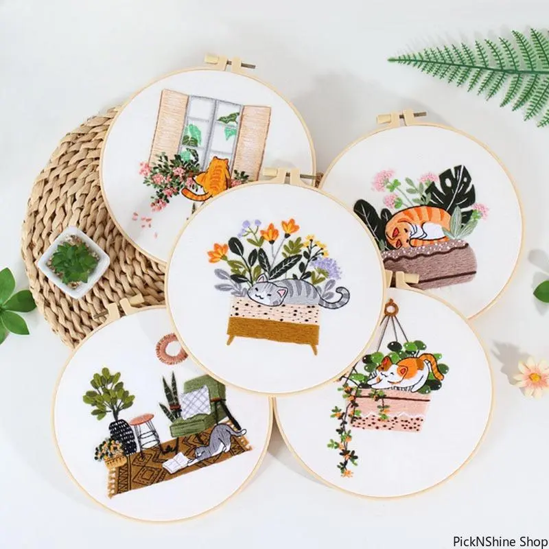 DIY Wall Art Starter Kit with Cute Cat on Sofa & Floral Design, Synthetic Craft Project for Beginners