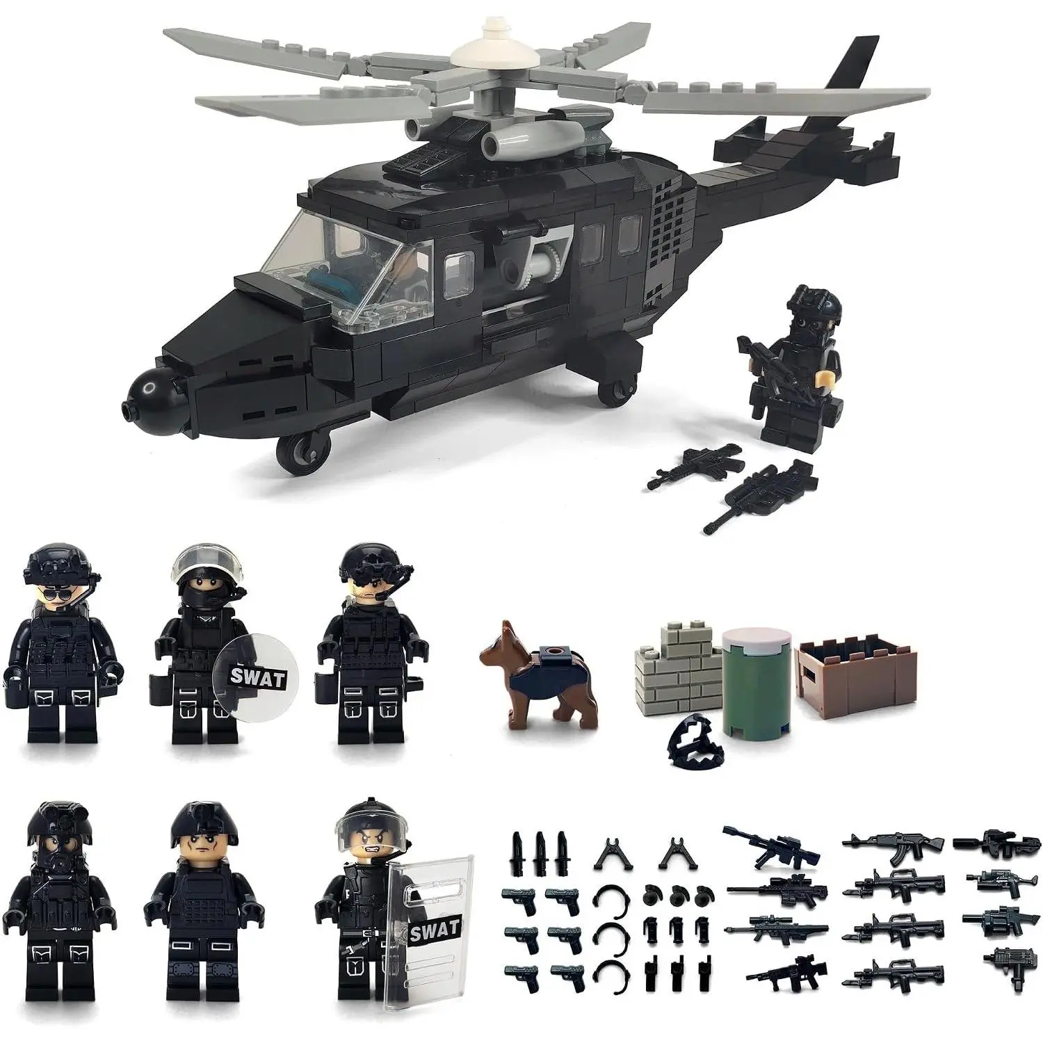 SWAT Police Military Building Block Set| Soldiers Minifigures (8 PCS) + Police Helicopter and Accessories Gift