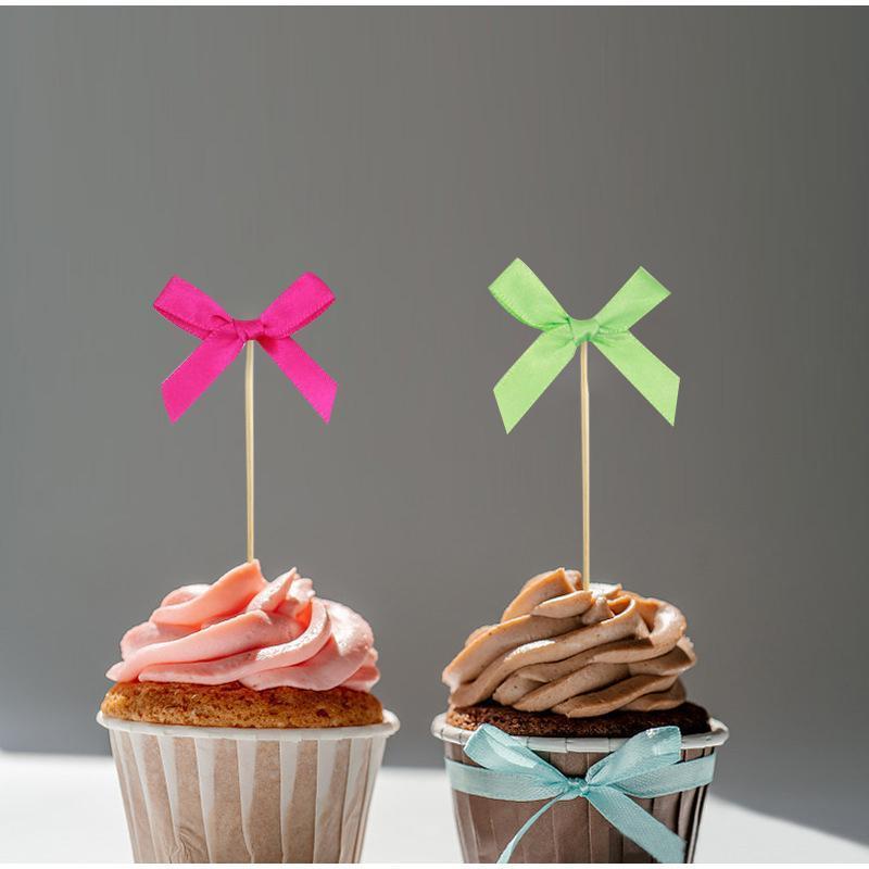 10pcs Pink Bow Cupcake Topper Plugin Dessert Baking Decoration Birthday Themed Party Cake Top Cover Bow Dessert Topper Decor