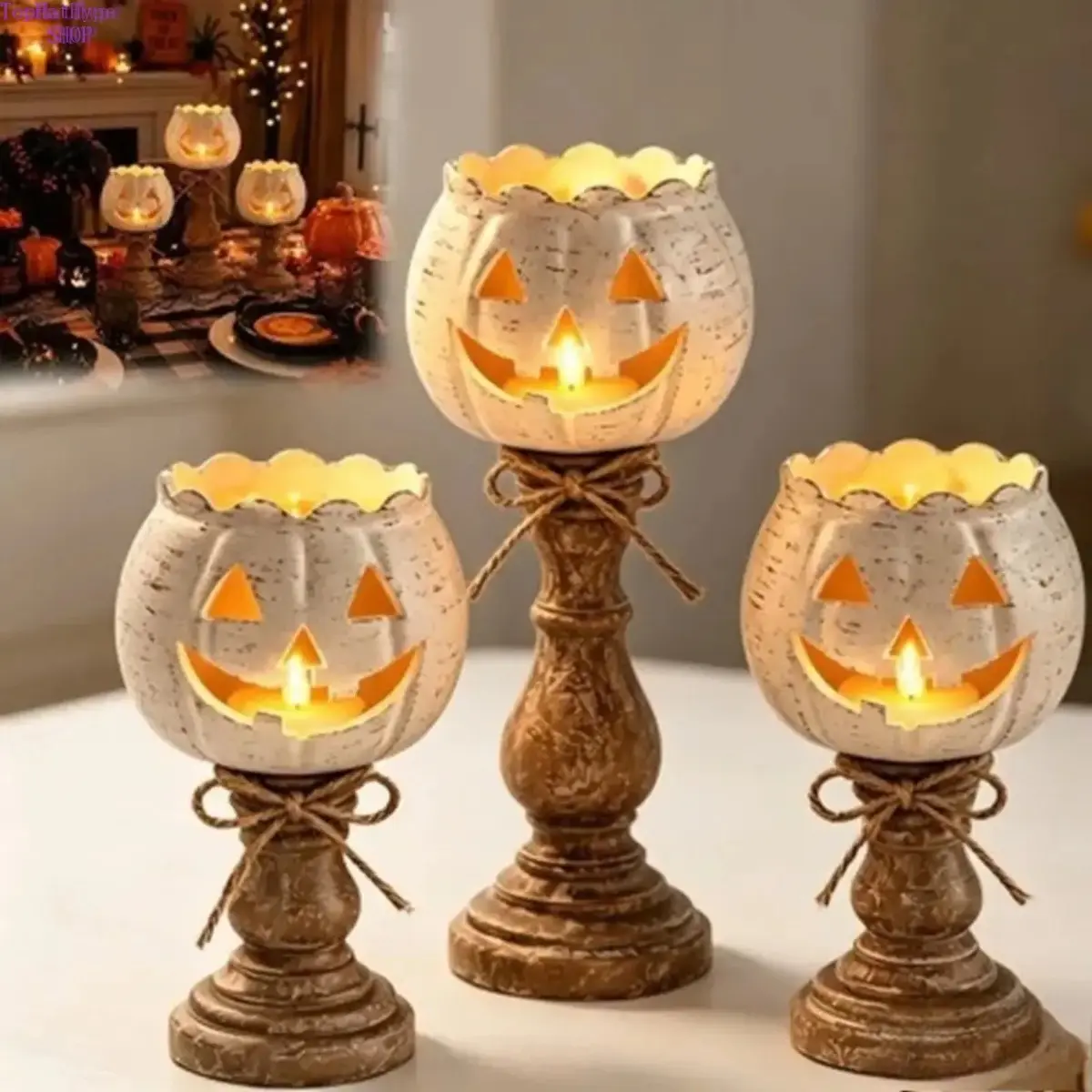 Pumpkin-Shaped Resin Tea Light Candle Holder, Hollow Tabletop Lantern Ornament for Halloween, Thanksgiving, Fall Home Decor, Dining Table and Mantel