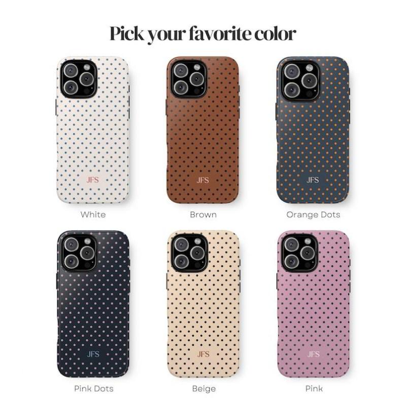Personalized Polka Dot Monogram Phone Case – Custom Initials Cover for iPhone 17, 16, 15, 14, 13, 12, 11, X, Samsung, and other series models.| Cute Spotty Aesthetic Gift for Her