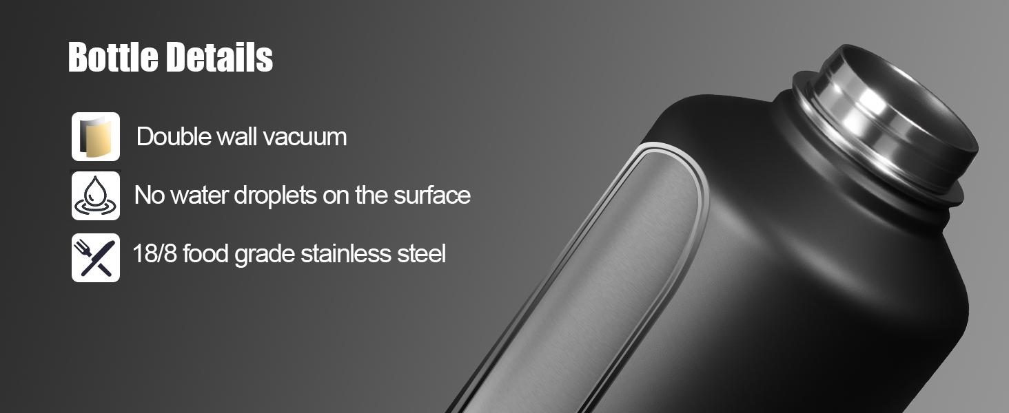 Tactical Half Gallon Water Bottle with Straw, 64 Oz Insulated Water Jug with Molle Water Bottle Holder, Stainless Steel Sport Bottle with 3 Lids for Gym Workout Hiking (Black)