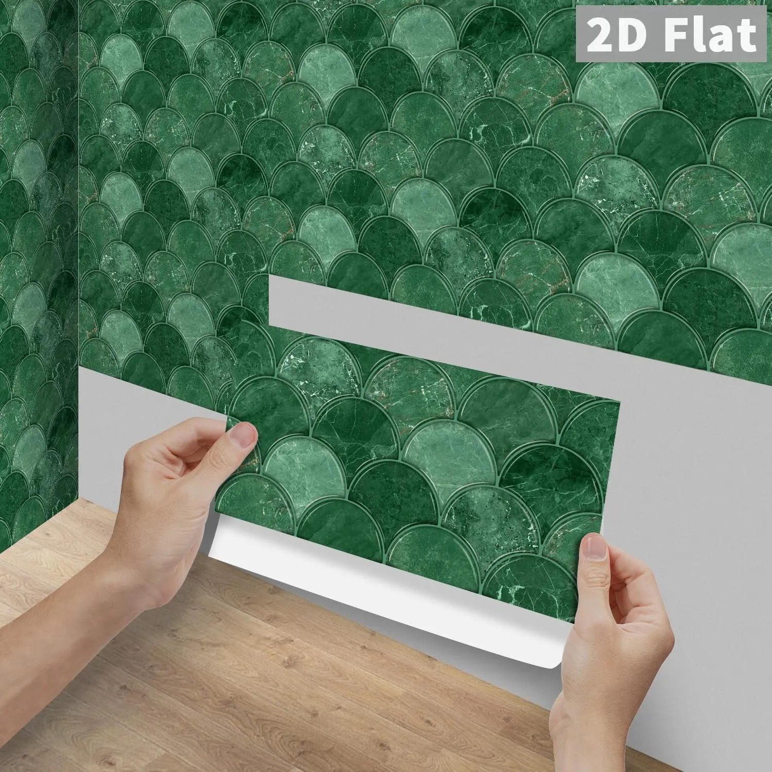6/12/24/48Pcs FG Vintage Tile Stickers, PVC Crystal Film Emerald Green Fish Scale Marble Texture, Peel and Stick Backsplash, DIY Self-Adhesive Waterproof Oilproof Wall Tiles, Home Decor, Decor for Kitchen, Bathroom, Tile & Wood Surfaces