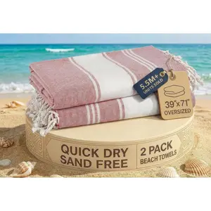 LANE LINEN Beach Towel 2 Pack - Beach Towels Oversized, Pre-Washed Large Beach Towels, Sandless Beach Towel, Quick Dry Travel Towel, Large Pool Towels, 39"x71" - Cashmere Rose