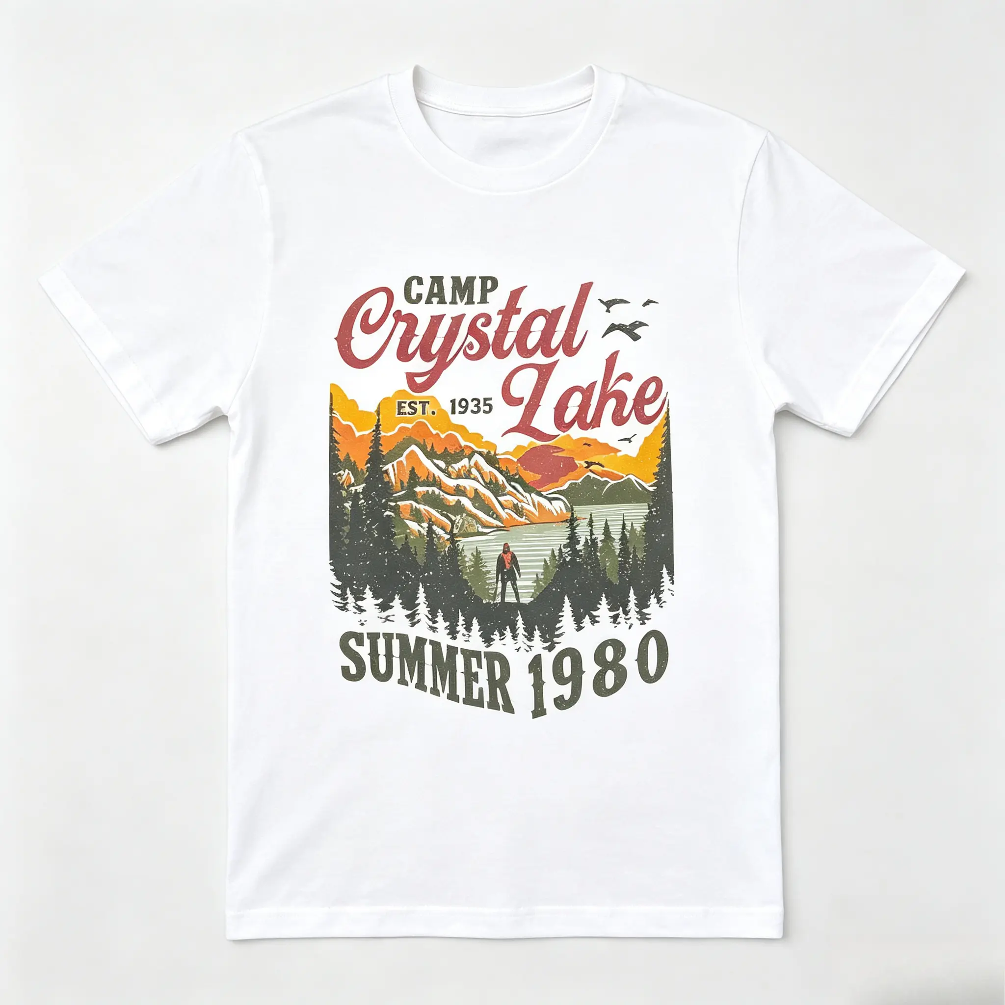 Men's Camp Crystal Lake 1980 Graphic Cotton T-Shirt, Oversized Retro Short-Sleeve Casual Comfy Tops, Vintage Horror Tee, Ideal Holiday Gift for Friends