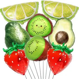 Fruit Balloon Set with Avocado, Kiwi, Lemon and Strawberry Balloons, Summer Fruit Party Decorations, Cute Food Theme Balloons for Birthday, Tropical Party, Fruit Baby Shower, Picnic Party Decor