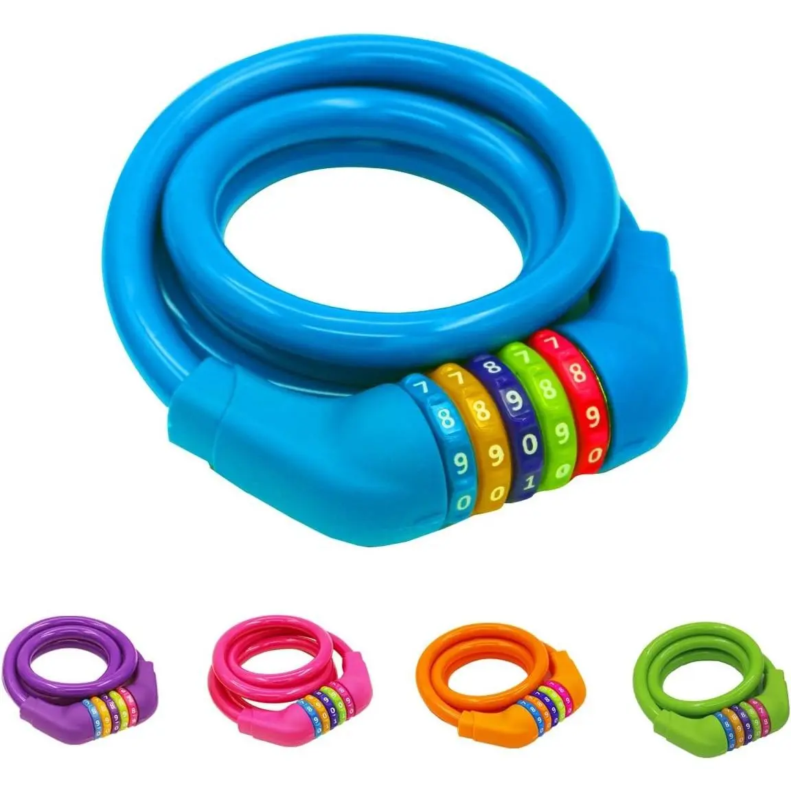 Bike Locks Cable 4 Feet Resettable Self Coiling 5 Digit Combination Bicycle Lock (Blue)