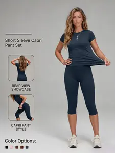 Women's 2-Piece Breathable Yoga Set, High-Waisted Quick-Dry Workout Clothes, Versatile Capri Pants, All-Season Sporty