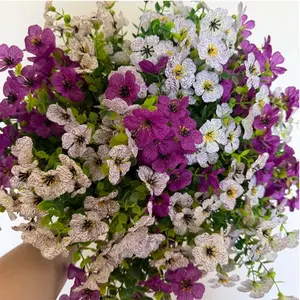 2-piece set of artificial outdoor flower ball trees – combination of white and purple flowers, with black stakes. These plastic plants are suitable for use in gardens, courtyards, entrances, and pool areas. Artificial Flower Decor