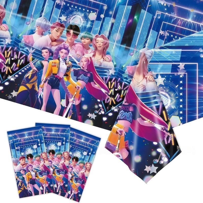 Kpop Girl Hunter Party Table Cover, Disposable Waterproof and Stain-Resistant Tablecloth for Birthdays, Camping and Everyday Decor