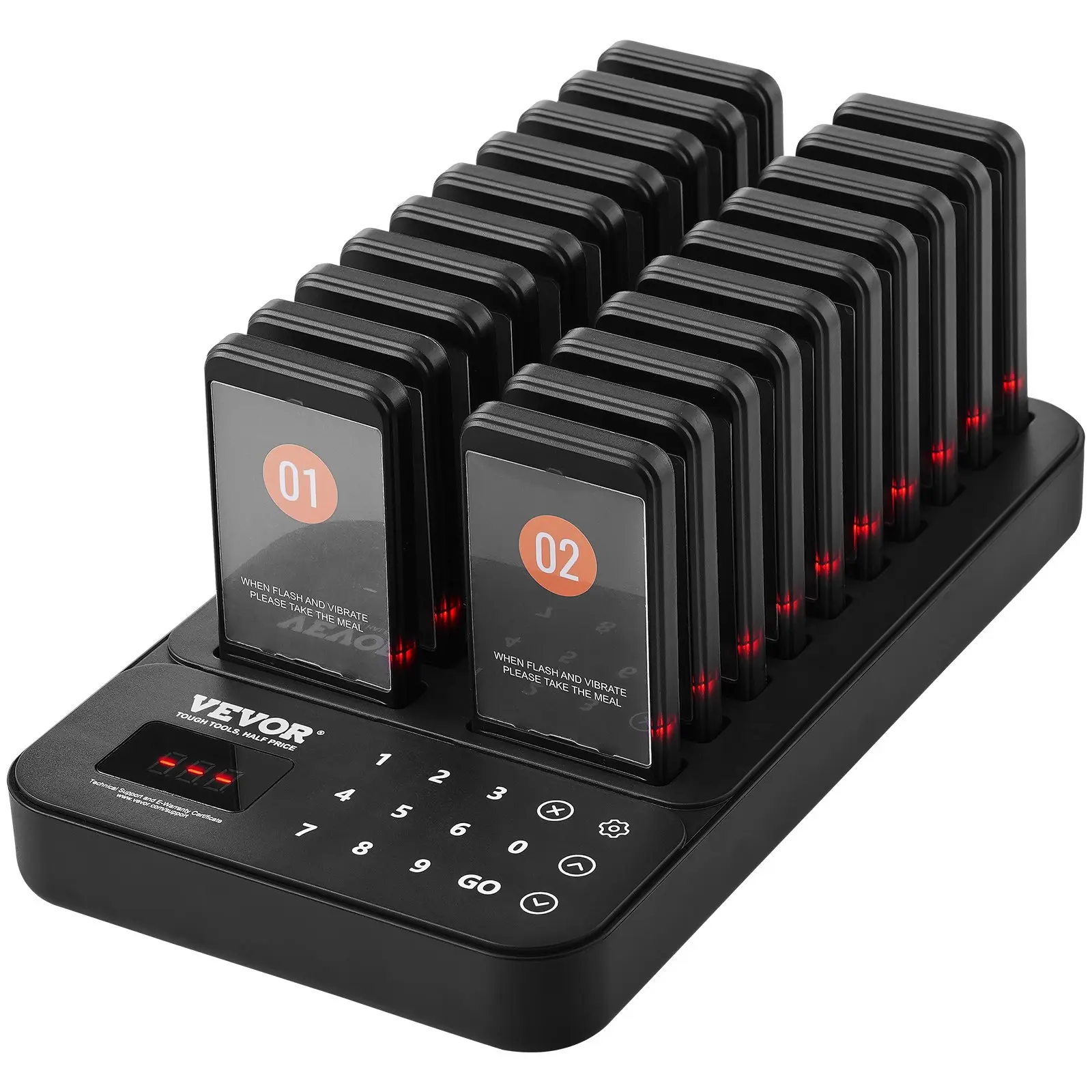 VEVOR Restaurant Kitchen Wireless Pager System, 400m Long Range Queue Signal Device with LED-Buzzer Alert Modes, Vibration Motor, 20 Lithium Polymer Secondary (Rechargeable) 250mAh Battery Pagers for Cashier Areas