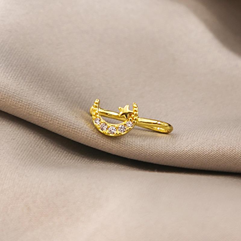 New star-shaped nose ring, simple U-shaped copper micro-inlaid non-piercing nose stud, trendy accessory