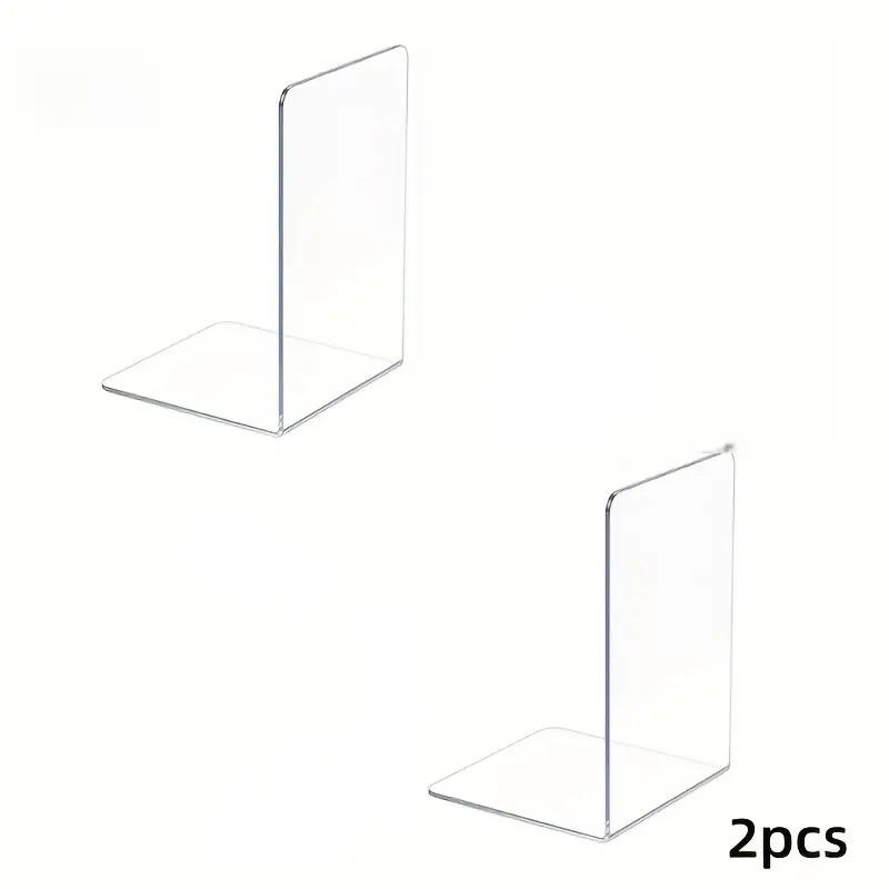 2Pcs L-Shaped Clear Acrylic Bookends Minimalist Transparent Book Holder Anti-Slip Desktop Organizer For School Students Campus Season Office Home Library Book File Storage Back To School Book Lover Decor Gift