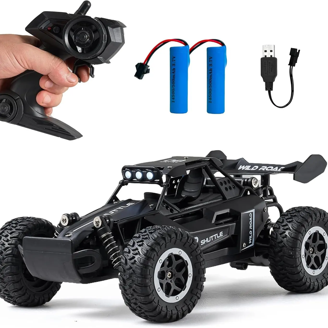 Remote Control Car RC 1:16 All-Terrain Monster Truck LED Headlights, Outdoor 2wd Off-Road Remote Control Toy, 20 Km/h Speed, Suitable for Boys 6-12