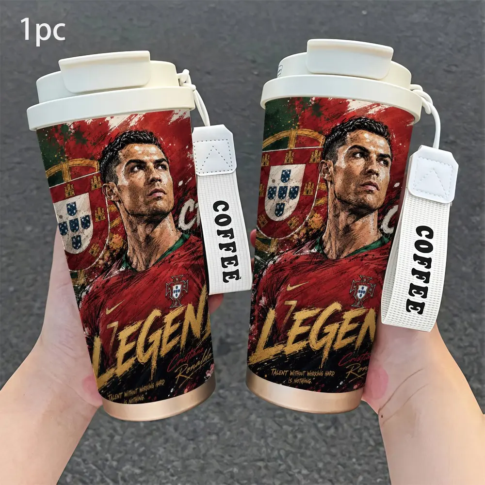 1pc 18oz Portuguese art-style stainless steel sports water bottle with CR7 logo - a fan's outdoor fitness hand-held insulated cold water cup