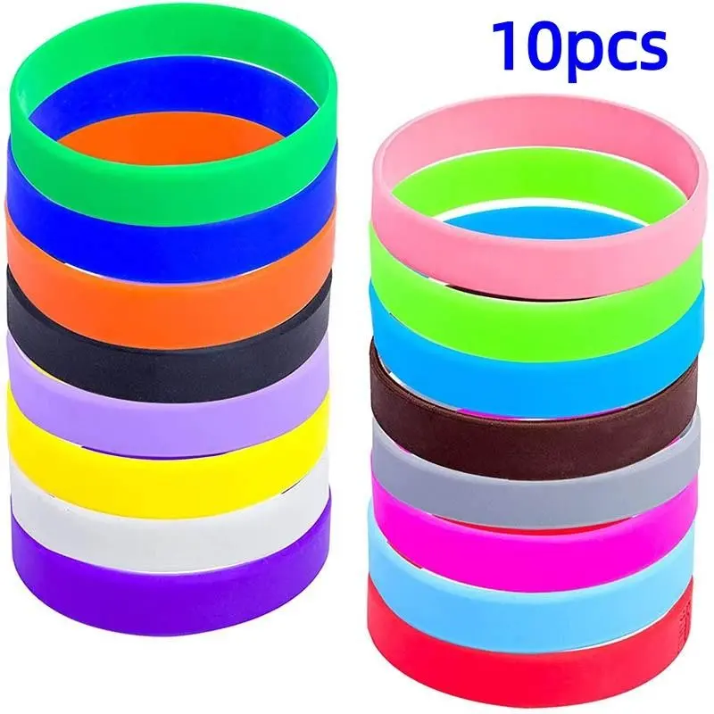 10 Pcs Silicone Wristbands, Elastic Rubber Sports Bracelets, Bracelet Set, Party Decor, Solid Color Silicone Bands, Event Gifts, Christmas Presents