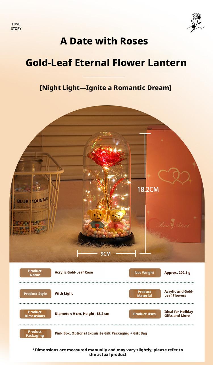 A Thoughtful Gift Everlasting Flowers A Creative Gold-Leaf Artificial  Bouquet With A Medium-Sized Lampshade, Warm Light Gift Box, A Luminous Acrylic Night Light For Bedroom , A Keepsake, Holiday Gift, Mother'S Day Gift Eternal Glass Roses Sympathy Great