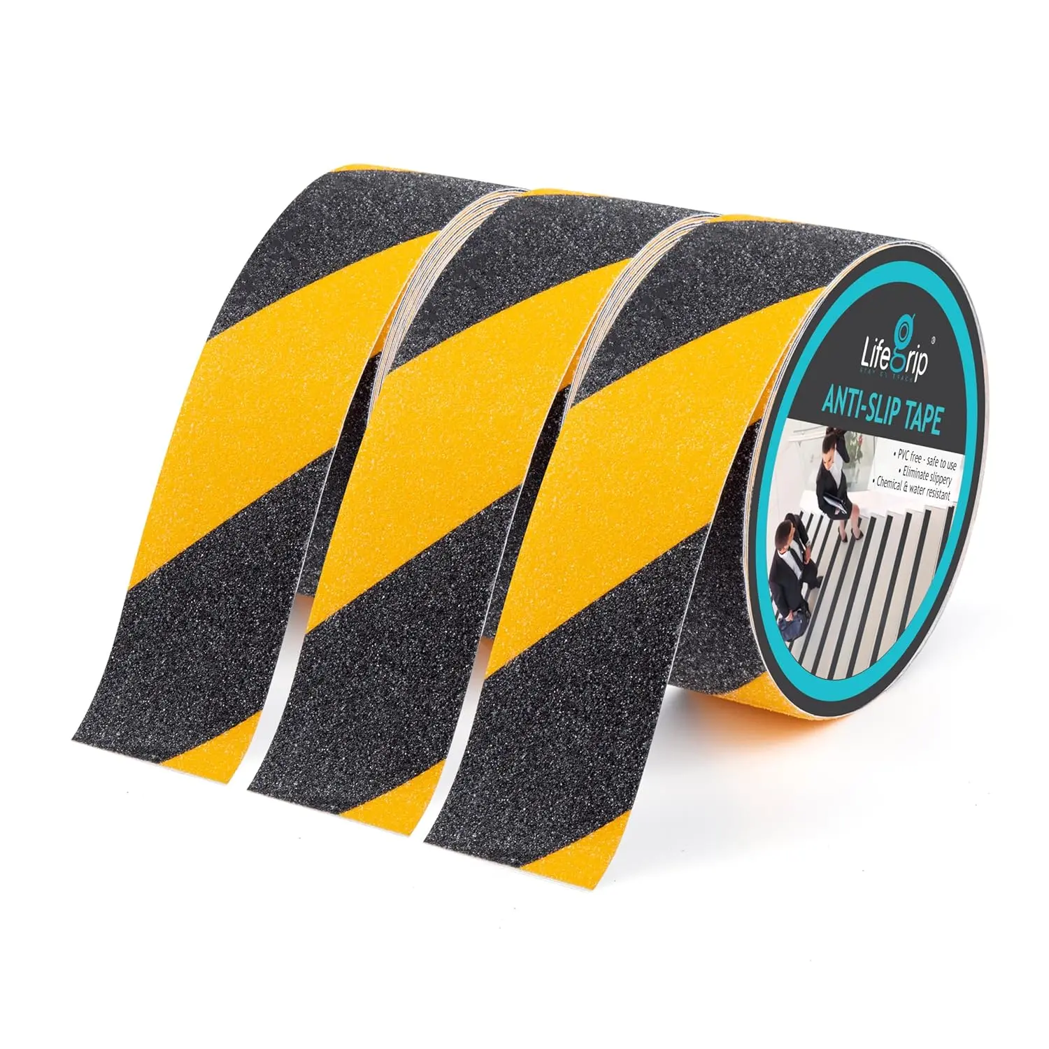 LifeGrip Anti Slip Tape 2" x30' 3-Pack Grip Tape for, Black/Yellow| Best Grip, Friction, Abrasive for Stairs, Safety, Waterproof Tread Step, Indoor,, Warning Tape