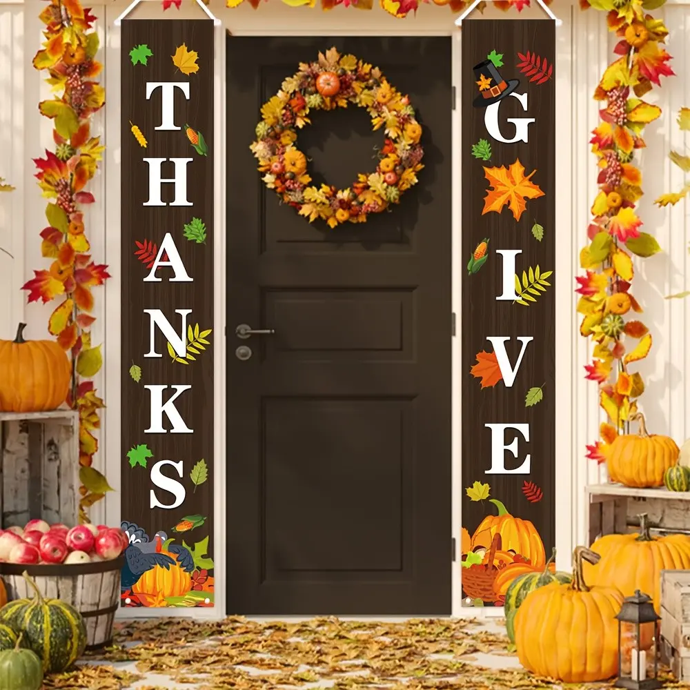 Thanksgiving Banner, 180cm X 30cm, Pumpkin Hanging Banner, Outdoor Indoor Decor, Fall Festival Decoration, Durable Holiday Signage