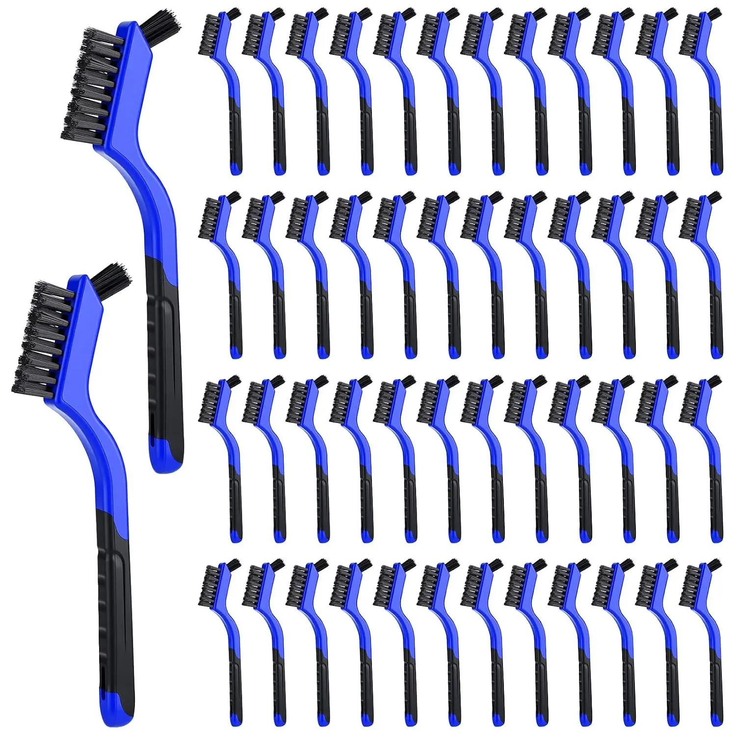 50 count Nylon Cleaning Brushes Bulk 7 Inch Blue Nylon Brushes with Curved Handle Grip for Deep Cleaning Small  Rust Dirt  Scrubbing, Removal Surface in Hole