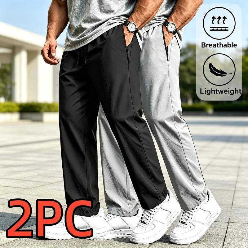 Men's 2-Piece Stretch Polyester Embroidered Joggers - Straight Leg Sweatpants, Soft Men's Sports Joggers, Quick-Dry Breathable Fabric, Zip Pocket, Universal Sport Daily Wear