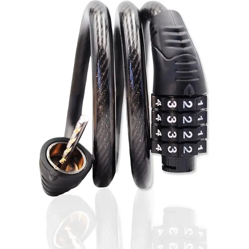 Outdoor sports Jokmae Long Coiled Security Resettable Combination Bike Cable 4 Digit Lock, Anti-Theft Accessories for Mountain and Road Bike, Electric Bicycle, Scooter, 32 inch
