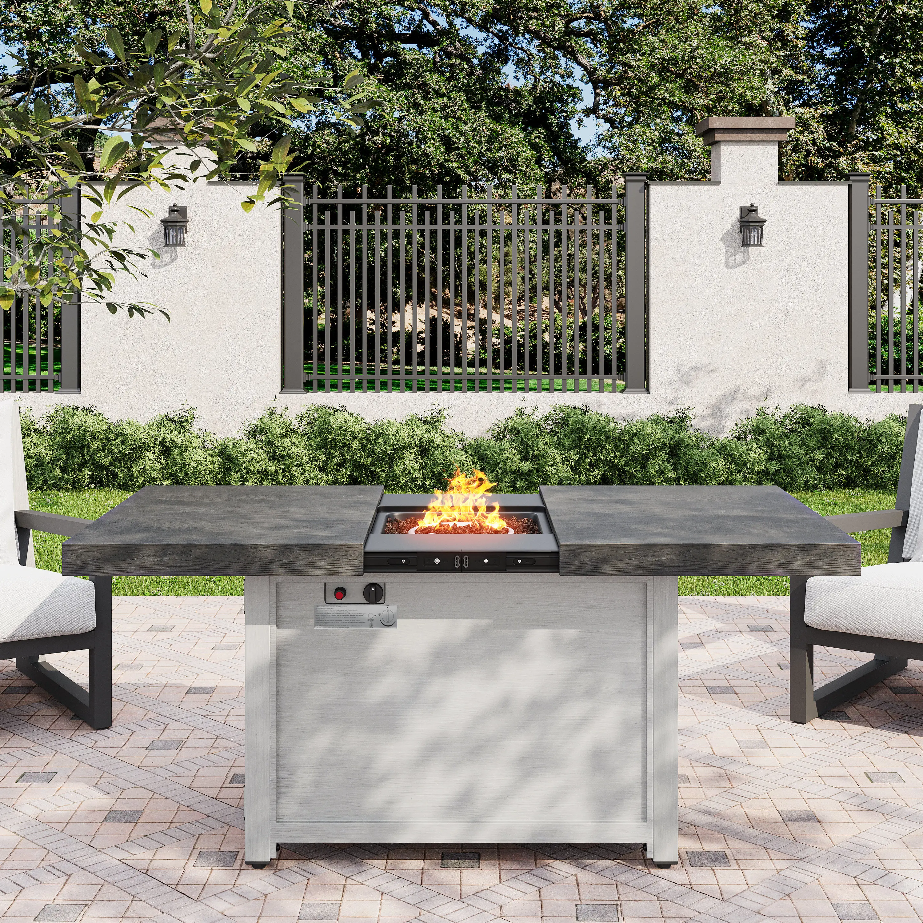 Nokaa Extendable Rectangle Aluminum Alloy Fire Pit Table 50,000 BTU Outdoor Gas Fireplace Table with Lava Rocks & Weather Cover, Dark Grey, 46.25"-59.65" Length, for Patio Garden Dining & Entertaining, DARK GREY Color Options, Aluminium Alloy Mate...