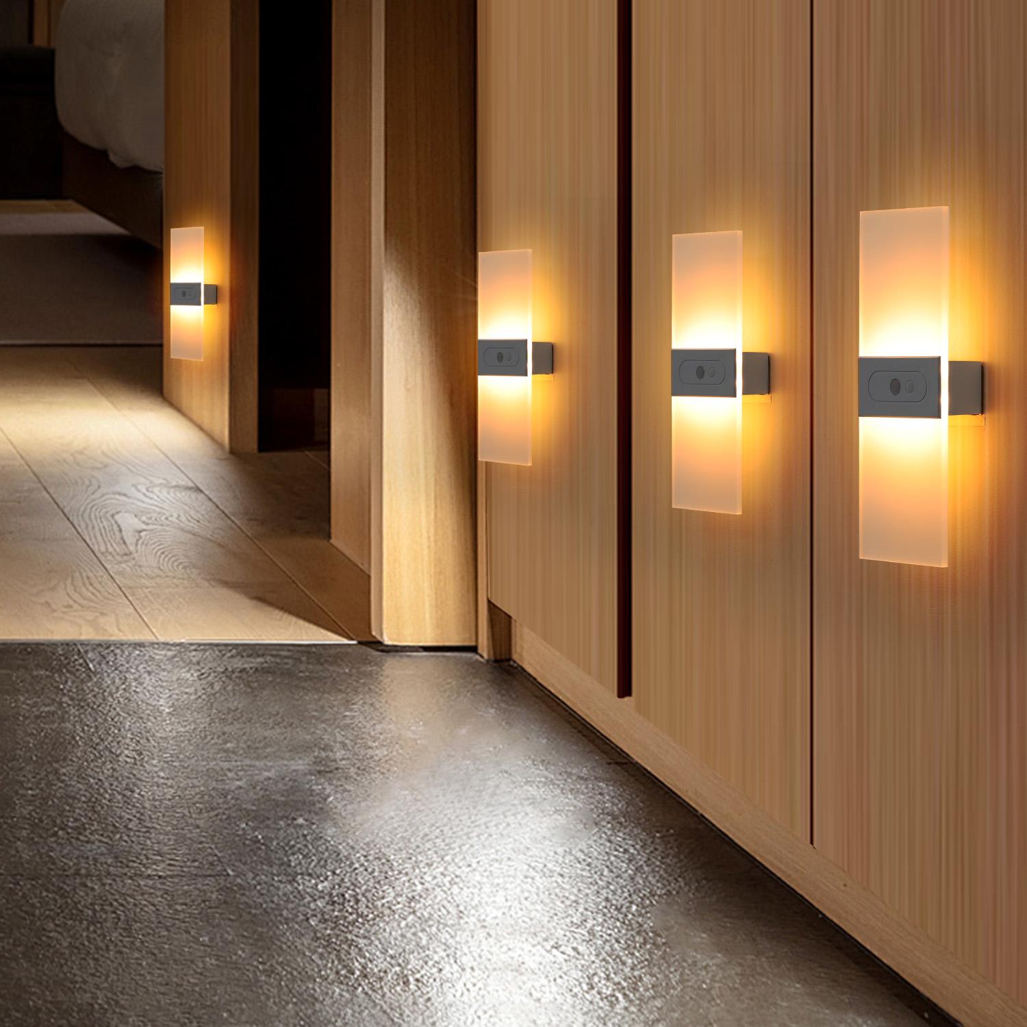 Motion Sensor Wall Sconces, Bedside Night Light Dimmable 2200mAh Battery Operated Wall Lights For Bedroom, - Battery-Powered, USB-Rechargeable Wireless Indoor Night Light for Hallway, Stairs & Living Room