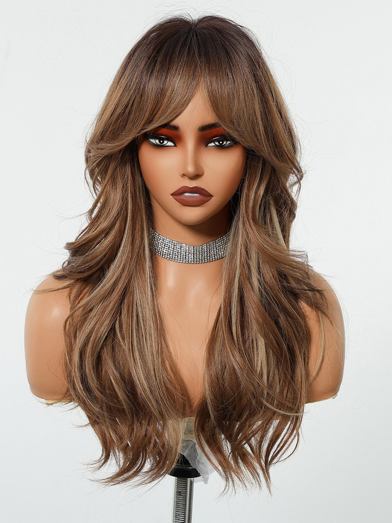 24 Inch Long Layered Cut Wigs for Women, Gorgeous Fluffy Wigs, Synthetic Full Machine Wigs for Party, Daily Use, Synthetic Material Wigs