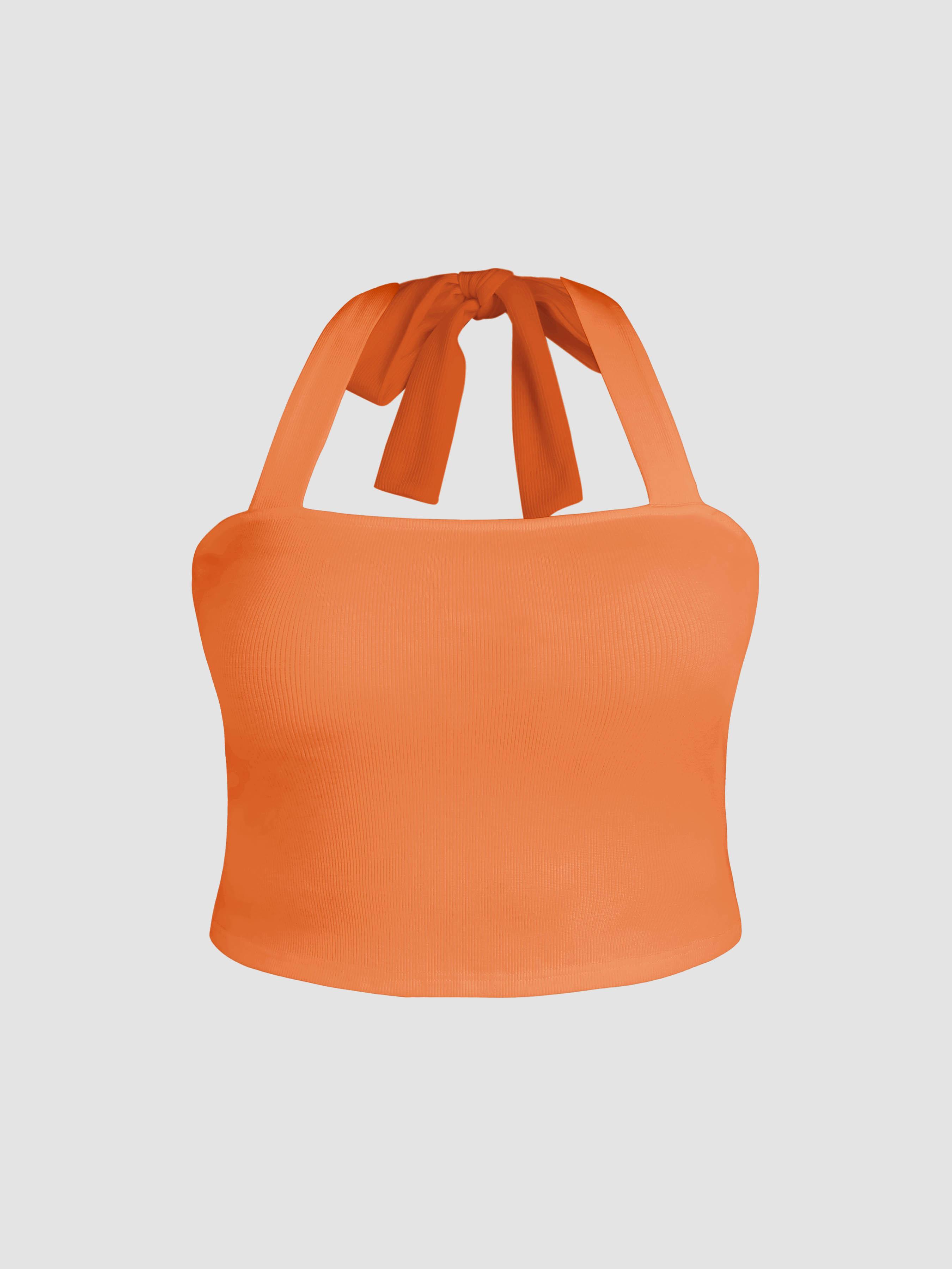 Cider [3 colors, size 2-26] Solid Halter Knotted Cami Crop Top