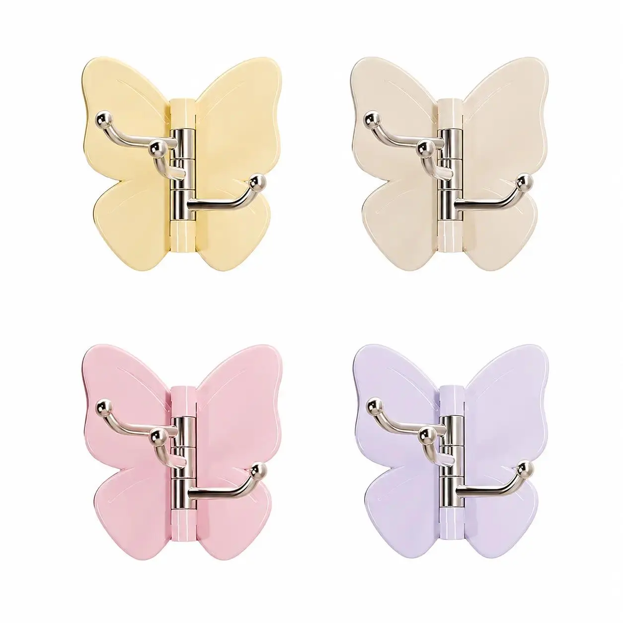 Rotatable Butterfly Shaped Adhesive Wall Hooks For Bathroom Bedroom Kitchen Space Storage Organizer No Drilling Waterproof Moisture Resistant Multi Position Mountable Triple Hook Design For Hanging Towels Keys Hats And Daily Accessories