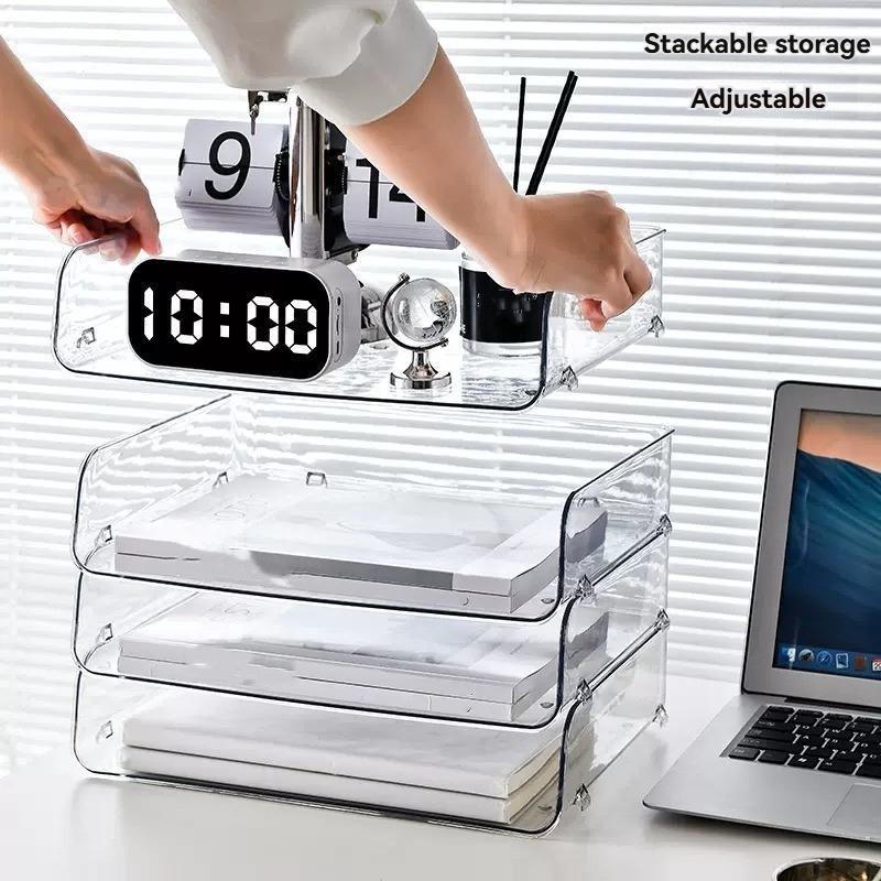 Transparent Desktop Organizer Box, 1 Count Stackable File Storage Box, Desk Side Storage Solution for Document Sorting & Categorizing, Files Organizer
