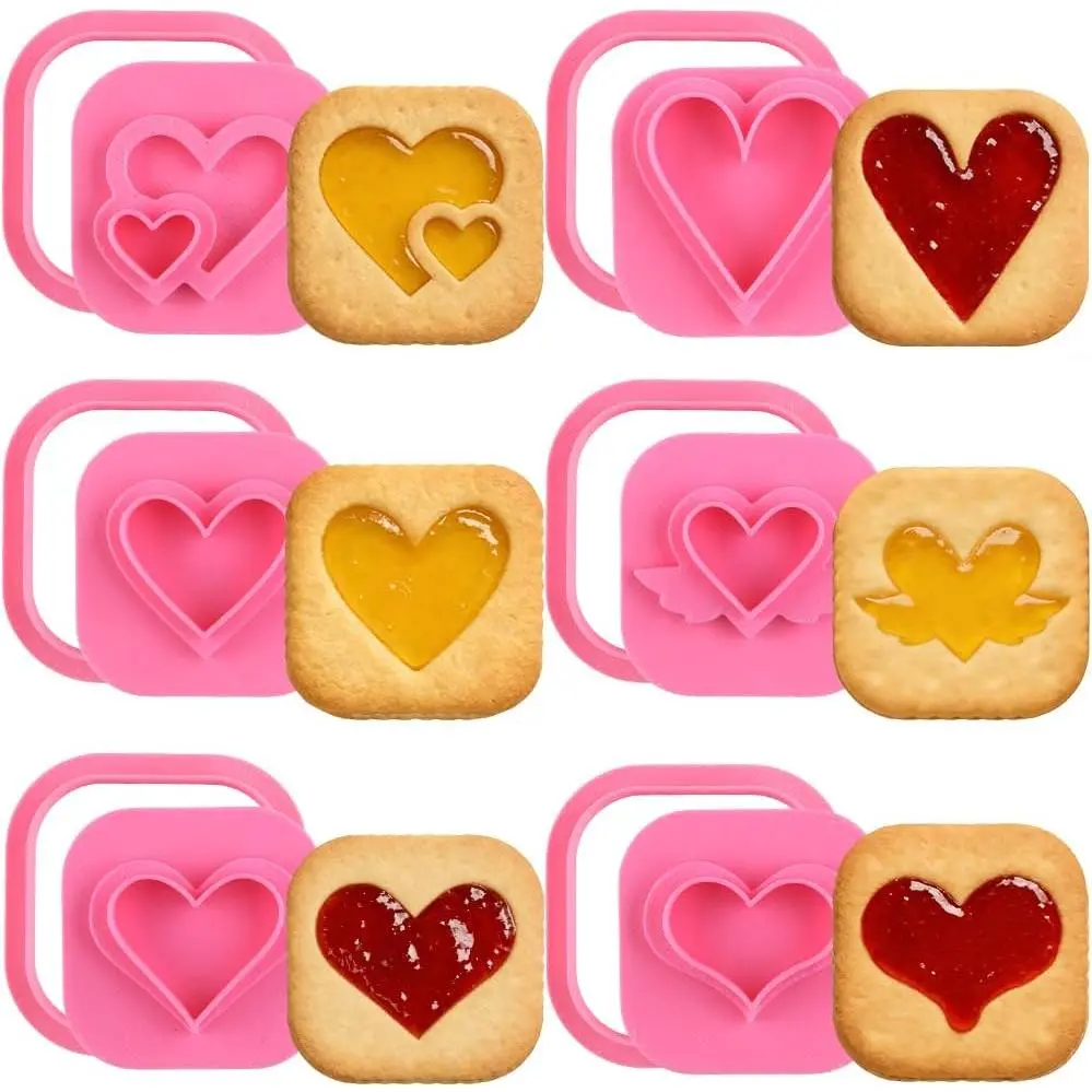 6 count Heart Filled Cookie Cutters Valentines Day Cookie  Sets for Baking Cookies Molds  Fondant Cutters Wedding Filled Heart Shaped Cookies  Biscuit  Dessert Molds Baking Supplies