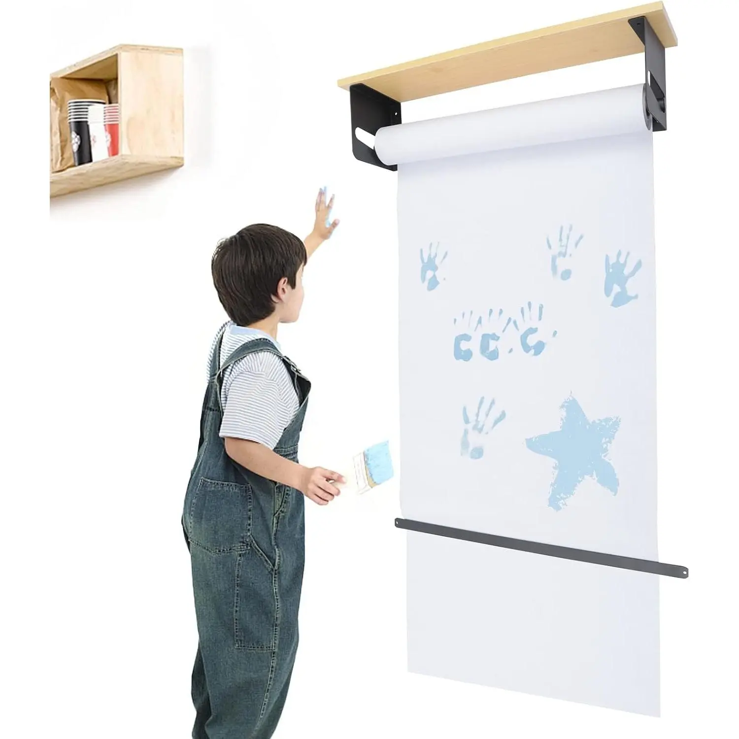 Wall Mounted Kraft Paper Holder Dispenser and Cutter 24" with Paper Roll, Wall Hanging Butcher Paper Roll Holder