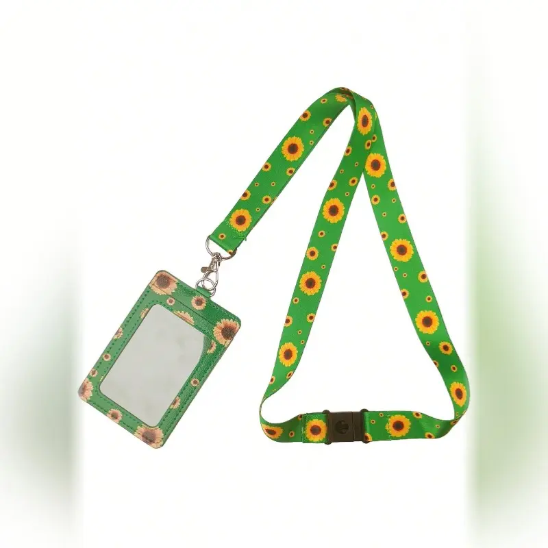 Multicolor Sunflower Print Lanyard with Detachable Strap, Polyester Fiber, Ideal for ID Cards, Student Ids, Daily Use, Gift Option, Id Lanyard Badge Holder, Cute Lanyards For Id Badges
