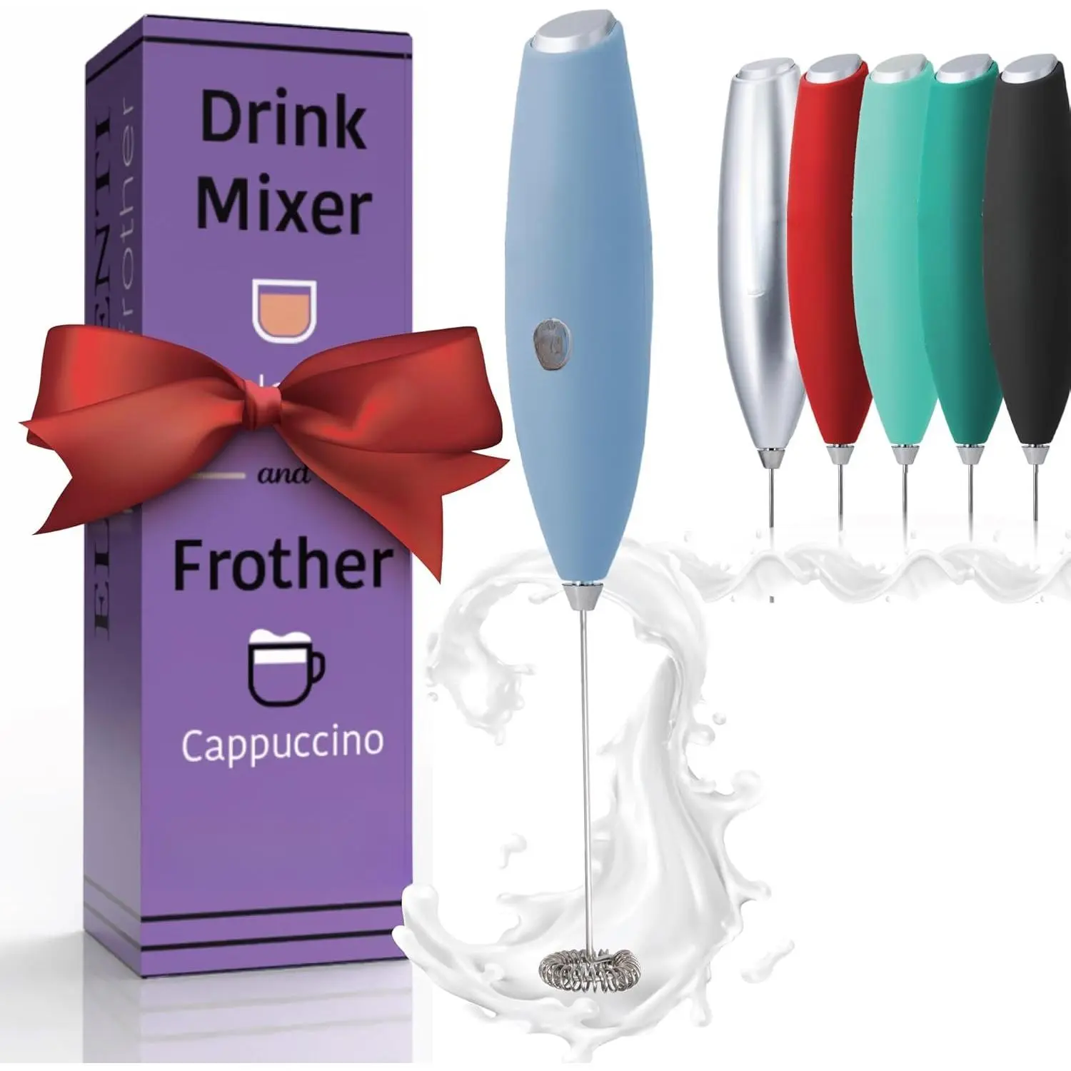 Milk Frother Wand -  Hand Frother for Coffee - Handheld Electric Whisk, Milk Foamer, Mini Whisk & Coffee Blender for Frappe, Lattes, and Matcha (Pastel Blue)