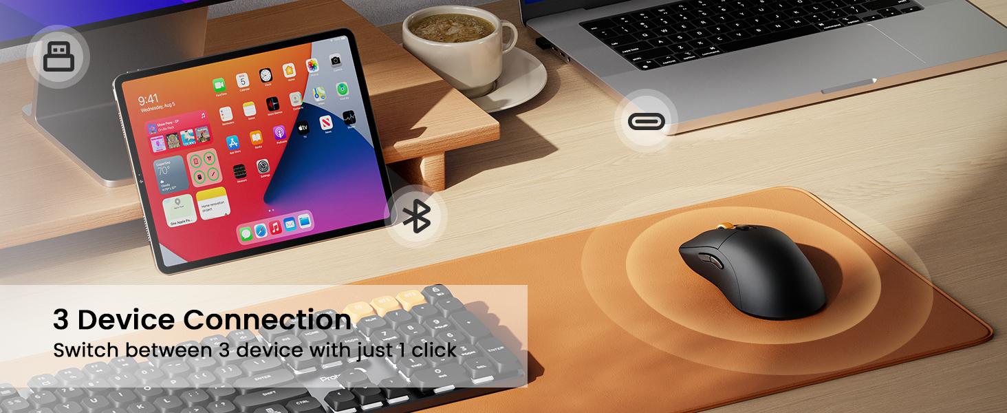 Bluetooth Wireless Mouse for MacBook Pro/Air, USB C Mouse, EM15 Rechargeable Compact Portable for Laptop, iPad, Tablet, Chromebook-Black